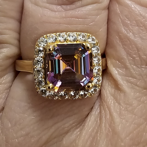 Sz 9, Northern Lights Quartz, White Zircon, 18K Yellow Gold Over 925 Silver,NWT - Picture 4 of 9